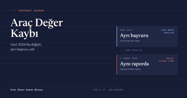 Araç değer kaybı kartı: eski usulde onarımdan ayrı başvuru gerekirken, 1 Temmuz 2026’dan itibaren değer kaybı EKSİST üzerinden hasarla aynı raporda hesaplanıyor ve itiraz süresi üç iş günü.