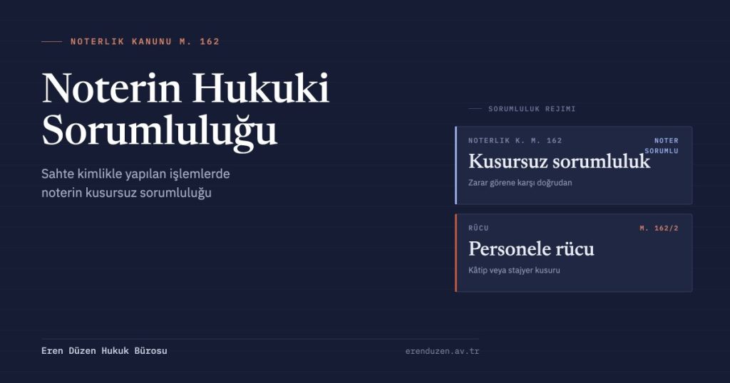Noterin hukuki sorumluluğu: Noterlik Kanunu m. 162 uyarınca kusursuz sorumluluk ve personele rücu